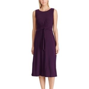 Chaps Eggplant Tie-Waist Sleeveless Midi Dress